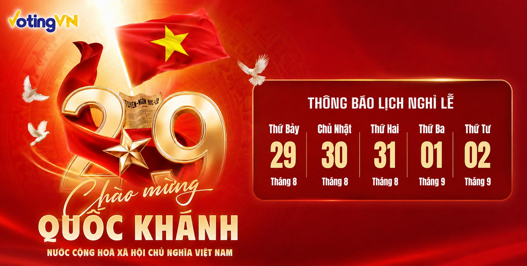 [THÔNG BÁO] LỊCH NGHỈ QUỐC KHÁNH 2/9